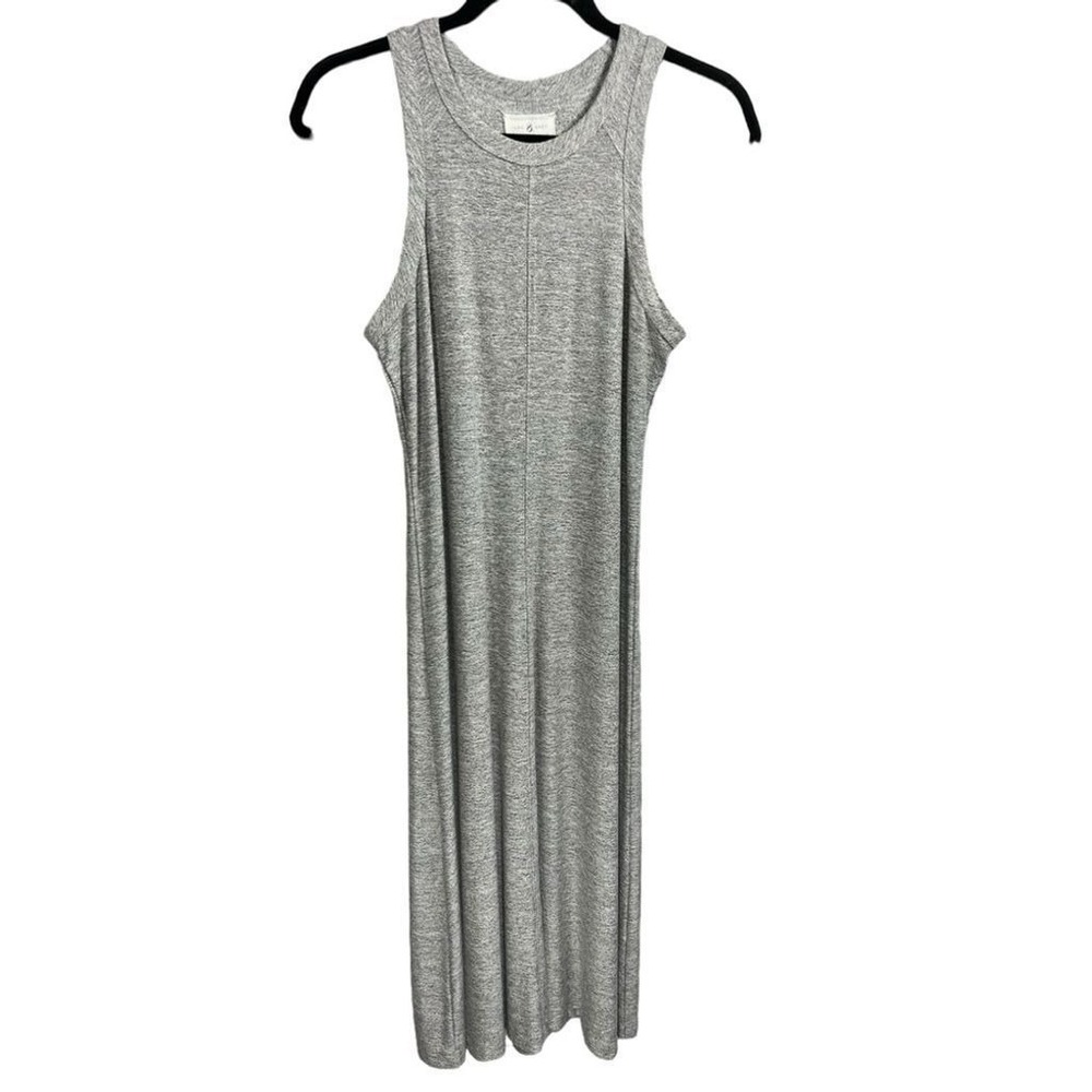 Lou & Grey Heathered Knit Sleeveless High Neck Midi Tank Dress Gray Size Small